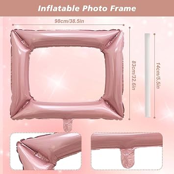 30x Photo Booth Props, 1x Inflatable Photo Booth Frame, 2x Tinsel Curtains