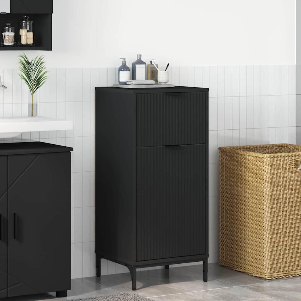 Gabinete de baño negro de diseño moderno para transformar tu tocador en un spa organizado