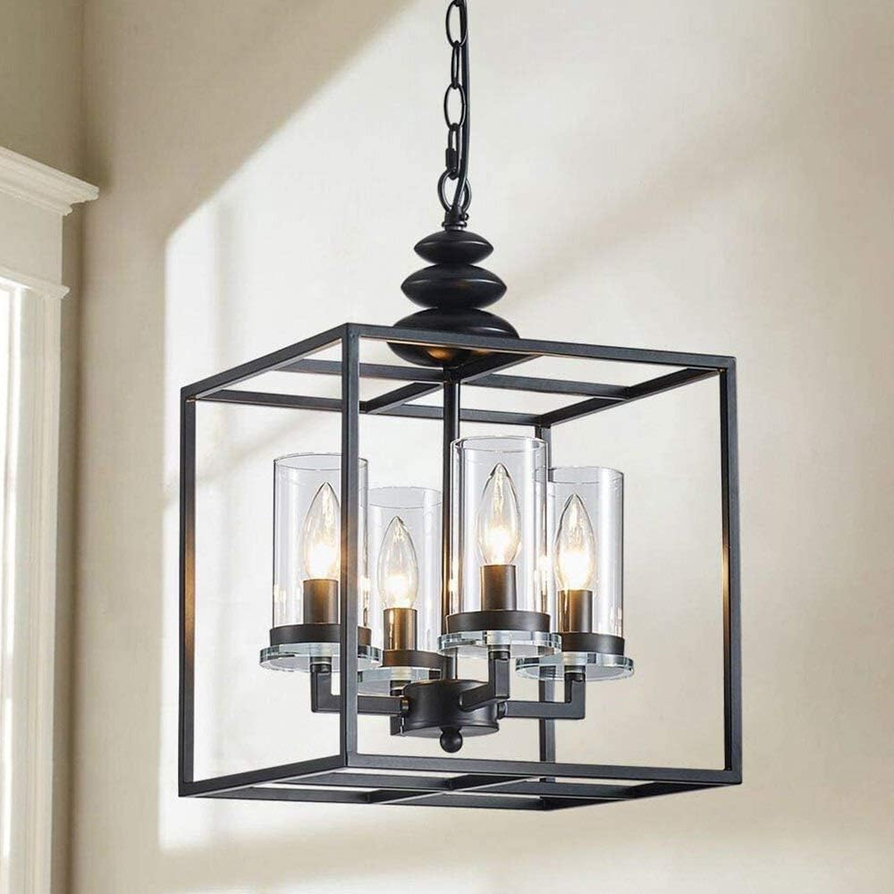 Best Cyber Deals 🔥 Saint Mossi 4-Lights Metal Chandelier Light in Black Painted Glass Shade,Pendant Lighting in Rustic Vintage Farmhouse Style,H15'' x W12'' x D12'' with Adjustable Chain