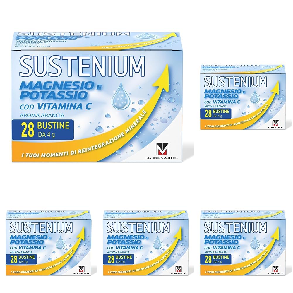 Sustenium Magnesio e Potassio - Integratore alimentare per reintegrare i Sali minerali e recuperare l’energia perduta, con Vitamina C. Confezione da 140 bustine autosolubili