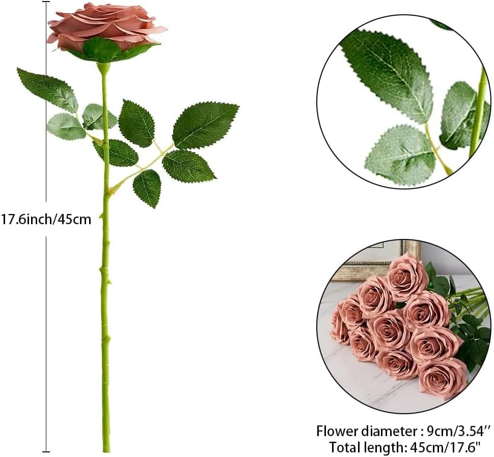 50pcs Dusty Roses Artificial Flowers Bulk,Fake Roses Silk Flower with Stems Realistic Flowers for Wedding Centerpiece Home Party Decor