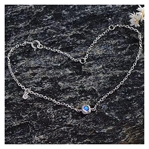 Bracelet en pierre de lune bleue et opale en argent 925 pour fille