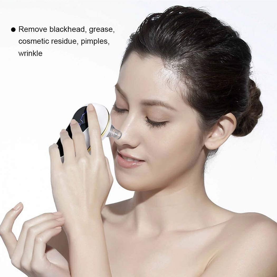 Removedor de cabezal Blackhead Poro Vacuum - Herramienta de succión del limpiador de poro facial recargable USB con la pantalla de succión LED 5 sondas de succión reemplazables para toda la piel