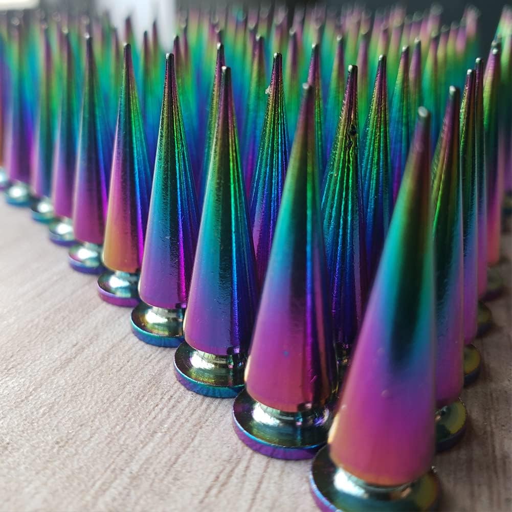 Spikes for Clothing 20 Sets Rainbow Holographic Cone Tree Metal Screwback Spike Studs for DIY Leather Crafts Cool Rivets Punk Crocs