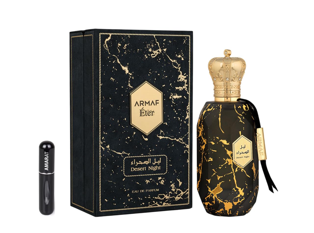 Armaf Eter Desert Night Eau de Parfum 100 ml, Perfume Árabe Unisex de Larga Duración, Incluye Atomizador Recargable 5 ml, Fragancia Amaderada con Canela, Cuero y Ámbar (Desert Night)