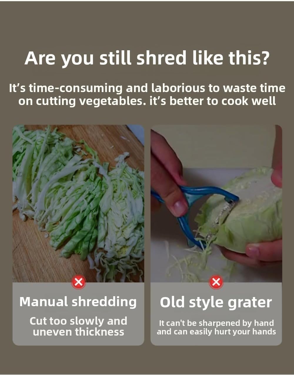 Cabbage Shredder and Slicer - Stainless Steel Vegetable Cutter, Salad Shredder, Lettuce Onion Multi-Purpose Chopper for Cabbage, Onions