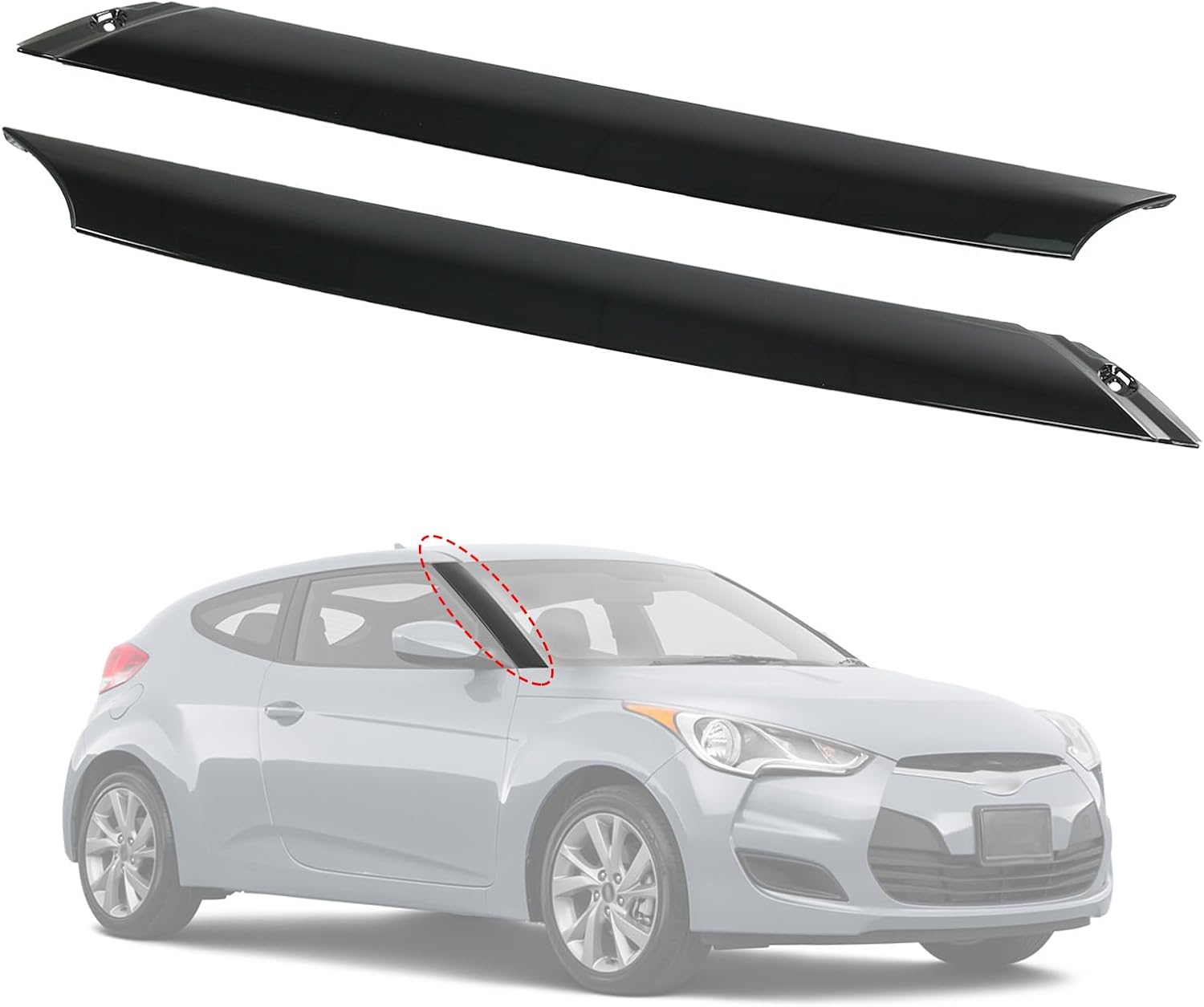 A-Pillar Trim Molding Windshield Set (Left & Right) Replacement for Hyundai Veloster 2012-2017 Outer Windshield Trim Driver & Passenger Side 861702V000 861802V000