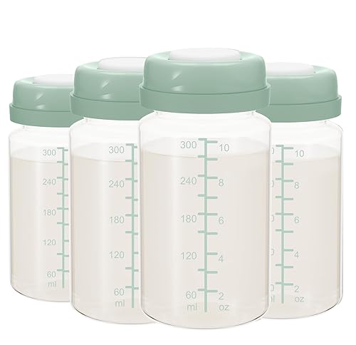 Botella de almacenamiento de leche materna de 10 onzas, botellas de colección de contenedores de leche materna para refrigerador y enfriador de
