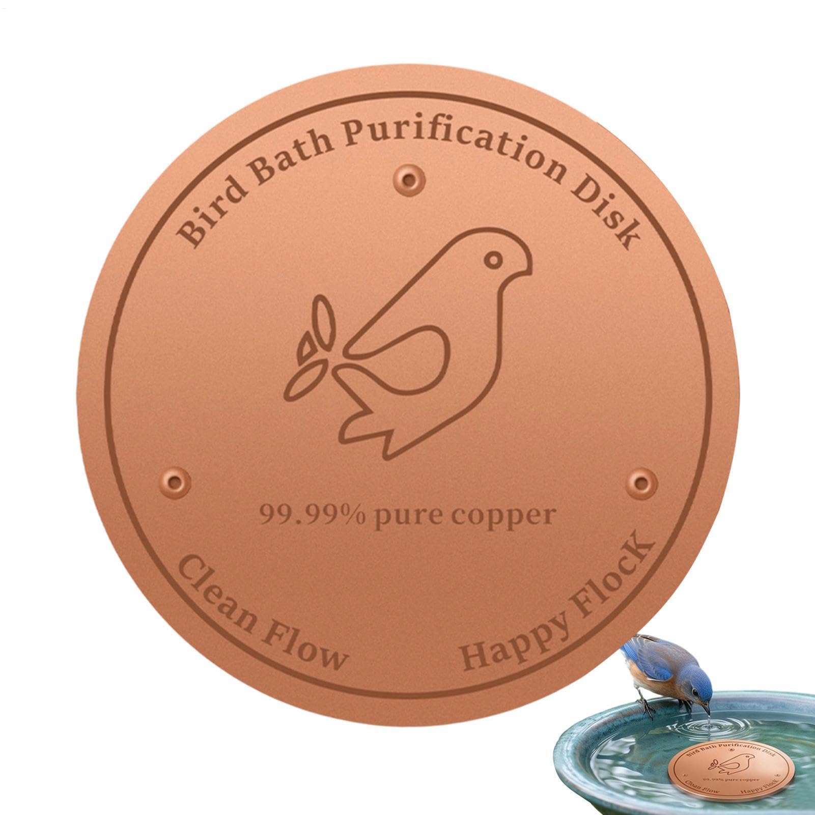 Copper Birdbath Disc, Water Cleaning Plate, Outdoor Bath Tray, Safe Stable Hydration Exterior for Birds Bees Porch Courtyard Garden Yard Patio Lawn Grassland Outside Wildlife Water Access, 3.93*3.93in