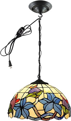 Kiven Lámpara colgante con enchufe lámpara colgante Tiffany lámpara de techo con cable de enchufe e interruptor de atenuación de encendidoapagado Kiven Lámpara colgante con enchufe lámpara colgante Tiffany lámpara de techo con cable de enchufe e interruptor de atenuación de encendidoapagado