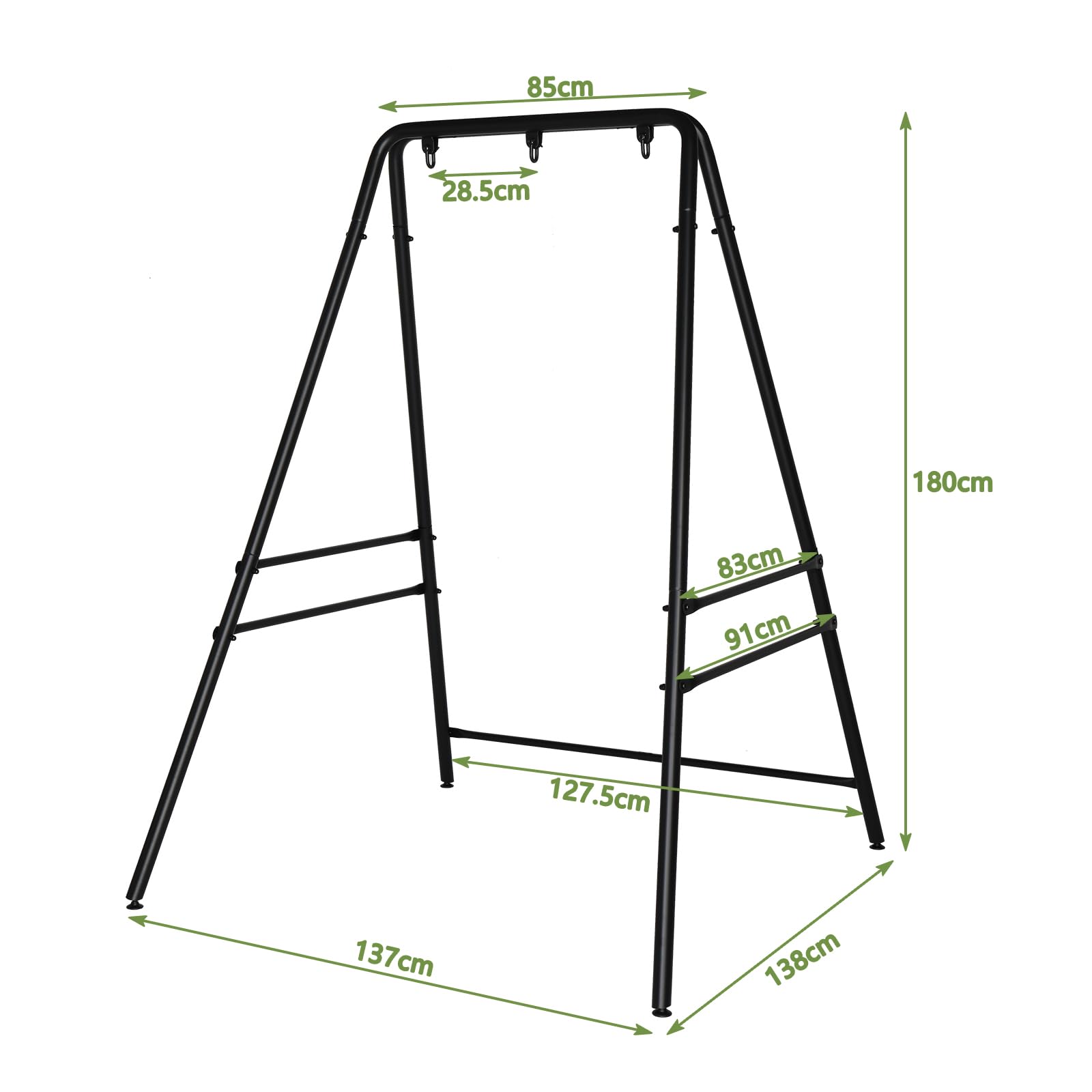 LEADZM Estructura de hamaca – Diseño de doble travesaño, estable, estructura de 4 patas con 3 anillas para 200 kg, resistente y segura, para interior o exterior