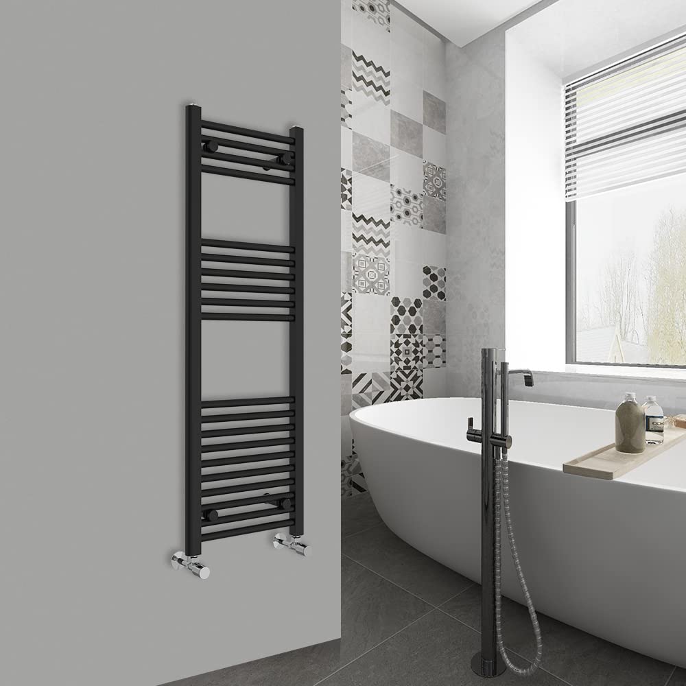 Warmehaus Modern Bathroom Heated Towel Rail Ladder Radiator 1200x400mm Straight for Bathroom Kitchen Black
