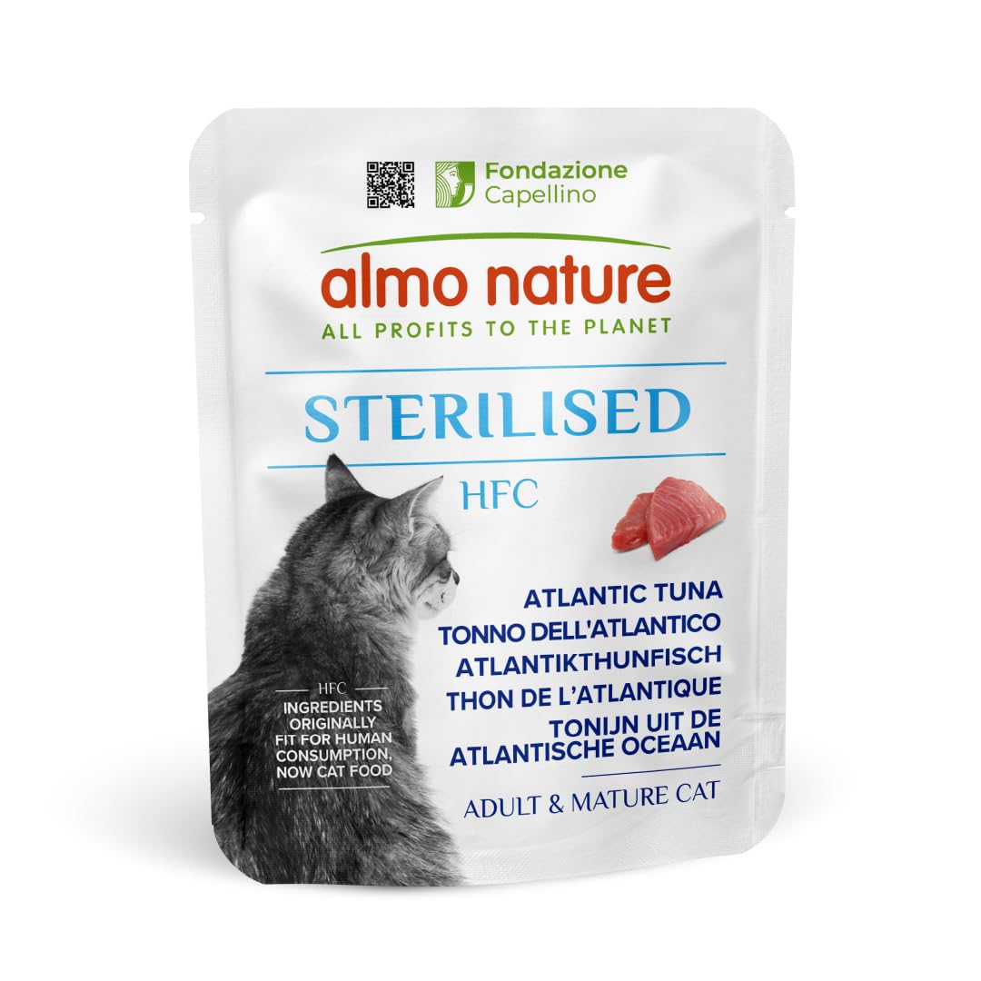 Almo Nature HFC Functional - Sterilised - Wet Food For Adult & Mature Cats - Atlantic Tuna - Human-Grade, Gluten-Free, Monoproteic - 50g (Pack of 24)