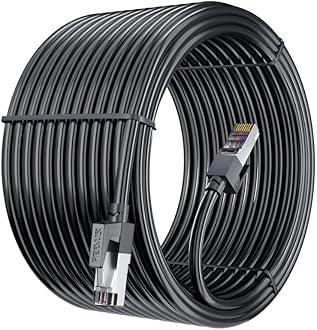 FEDUS Cat7 Ethernet Cable Pure Bare Copper Double Shielded Outdoor & Indoor Lan Wire Heavy Duty High Speed Solid 24 AWG Network Cable 10Gbps, 600Mhz, Weatherproof S/FTP UV Resistant (15 METER, BLACK)