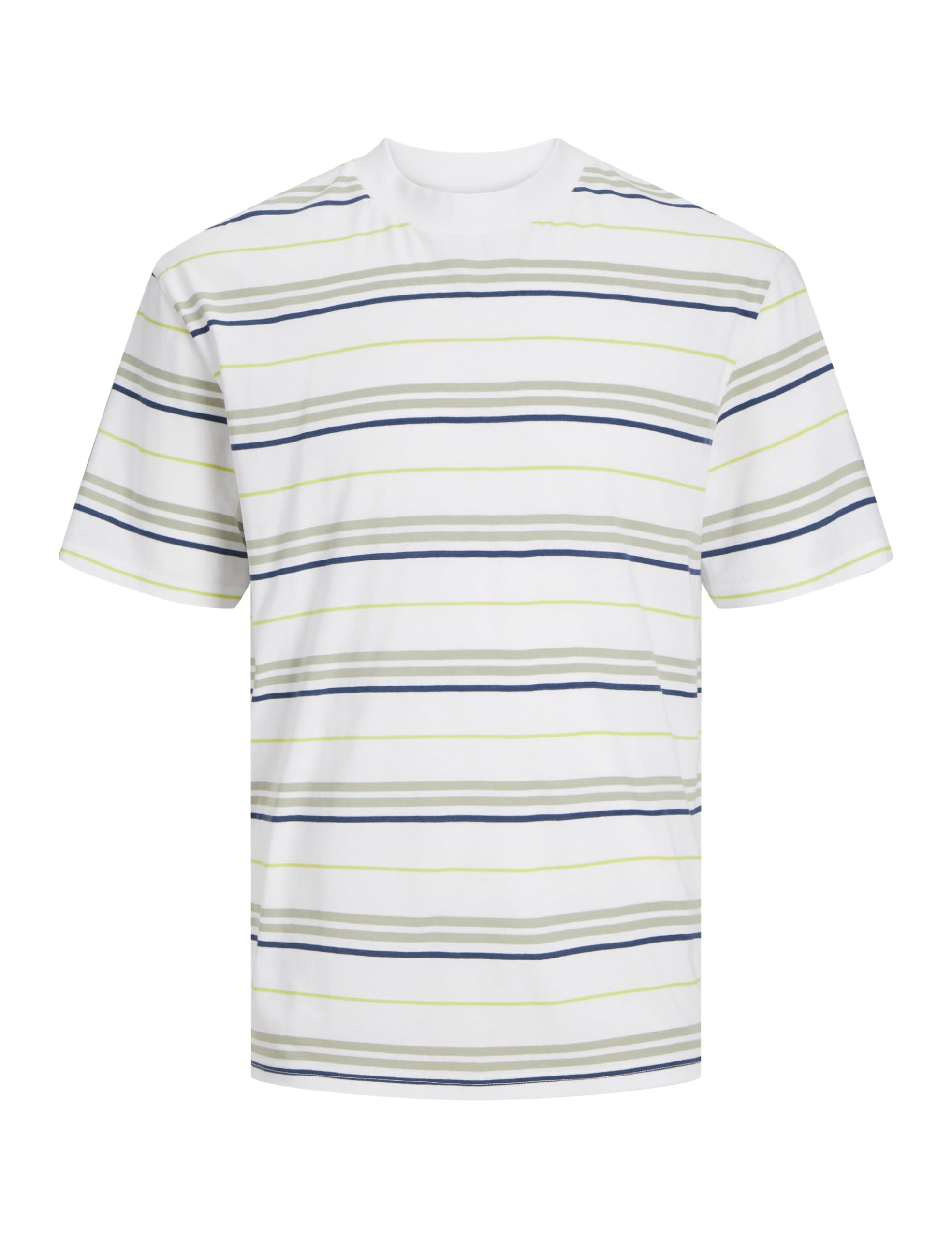 JACK&JONES JCOLOTUS Stripe Tee SS Crew Neck, White/Stripes: Desert/Blue/Lime, S