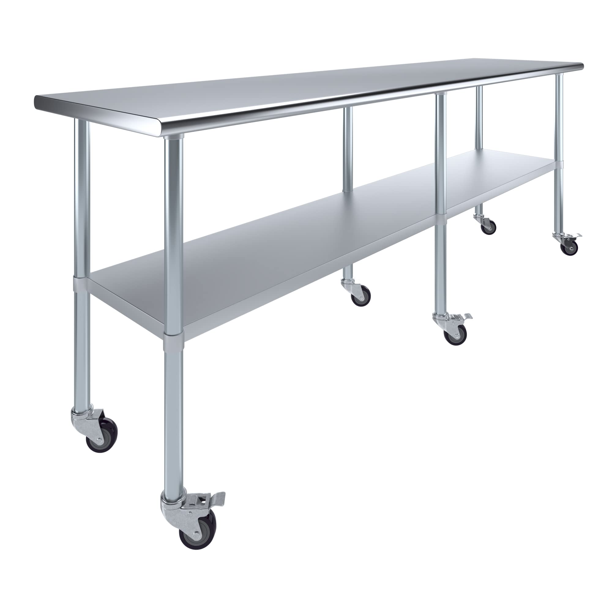 AmGood 96" Long x 24" Deep Stainless Steel Table with Casters