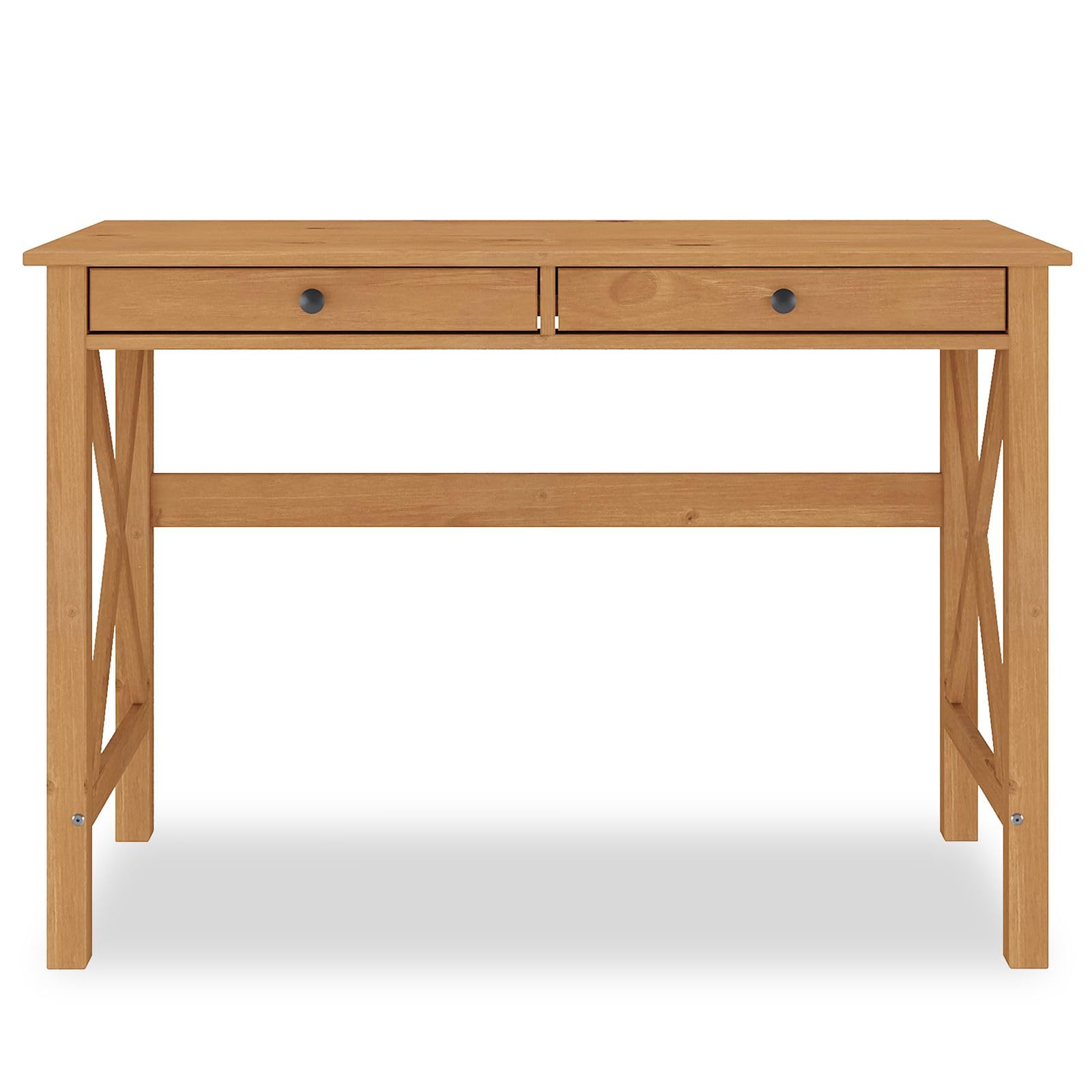 IDIMEX Bureau en Bois Adrian L 110 cm avec Deux tiroirs en Bois Massif Coloris chêne avec Rangement élégant et Pratique, poignées Noires idéal pour télétravail et Petits espaces