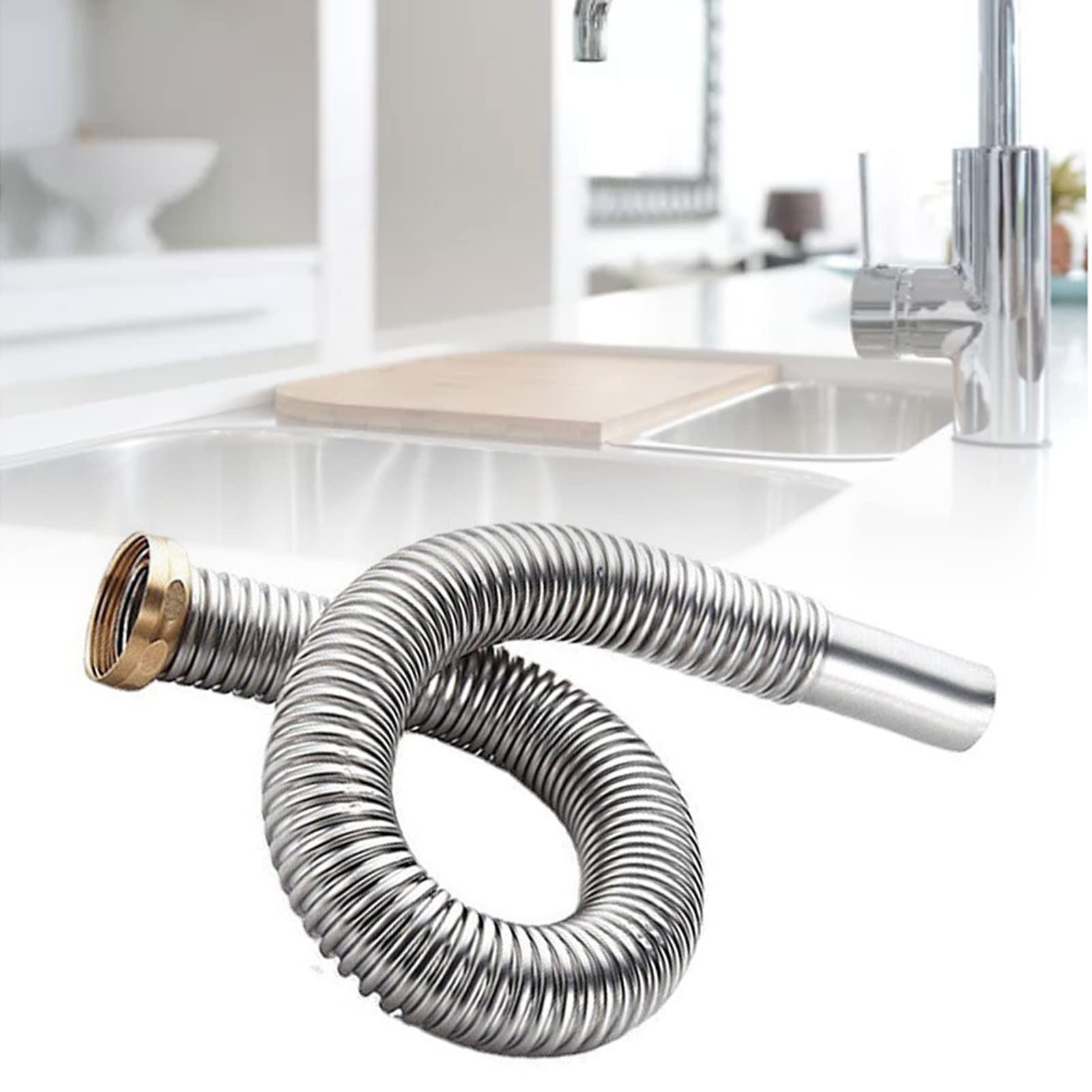 Tubo di Scarico Flessibile per Lavello, Parti Stampate in Un Unico Pezzo, Sifone Regolabile per Drenaggio e Smaltimento Dei Rifiuti Del Lavello Della Cucina, Anti Odore, Anti Perdite (D'argento)