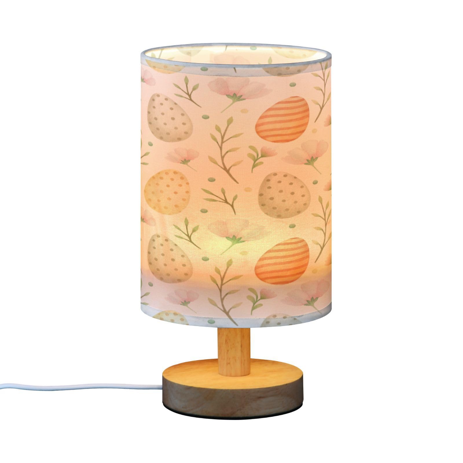SDMKA Watercolor Easter Pattern Bedside Table Lamp for Bedroom, Minimalist Nightstand Lamp with Round Fabric Shade for Living Room, Office, No Bulb Required