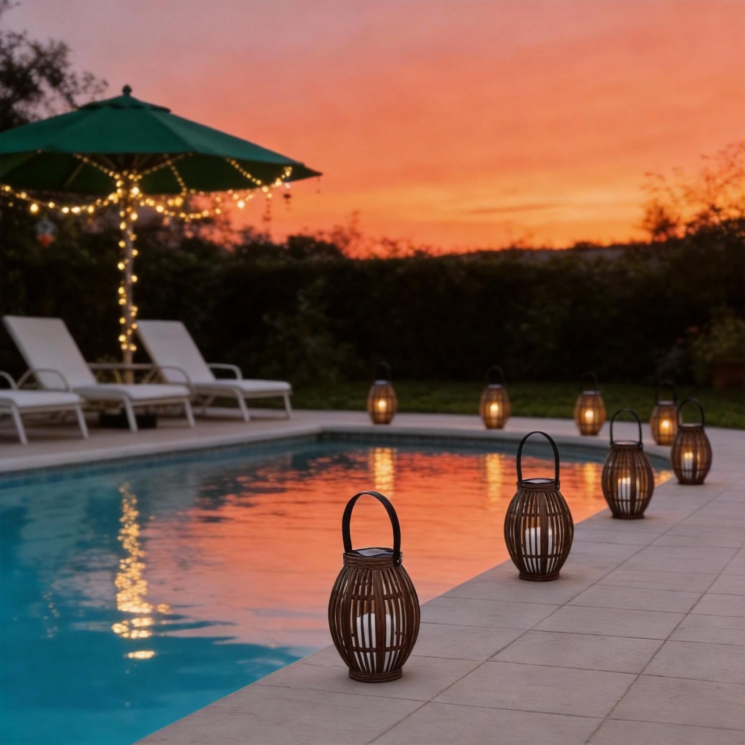 Confezione da 2 lanterne a energia solare con luce LED, design decorativo in tessuto, naturale e nero, per appendere all'aperto