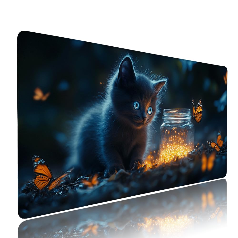 Alfombrilla de Mouse para Juegos, Nero, XXL, Antideslizante, Impermeable, Diseño de Gatto, Extendido, Grande, 1200x600x3mm, para PC, Laptop, Ufficio, Famiglia d-425