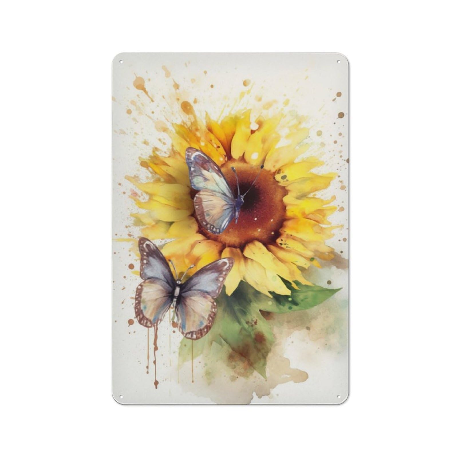 Junmoney Sunflower Waterdrawing Rustic Tin Wall Plaque 30X20cm For Guest Room Or Hallway, For Garage, Workshop And Man Cave Decoration