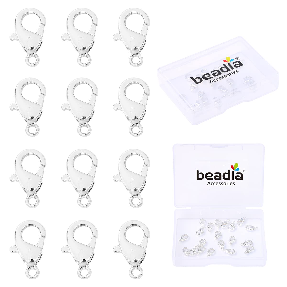 BEADIA Silver Plated Lobster Clasps Non Tarnish 12mm 20pcs for Jewelry Making Findings