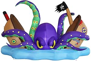 Juegoal Inflatable Halloween Pirate Ship Attacked by Giant Purple Octopus