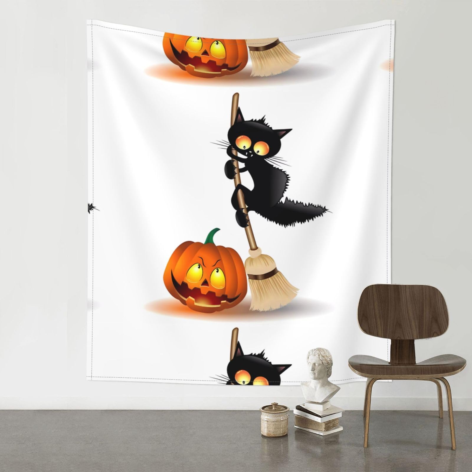 YYHWHJDE Halloween Black Cats Pumpkin Prints Wall Tapestry 60x51in - High-Grade Polyester Throw for Dorm Room Decor, Beach Blankets & Home Accent