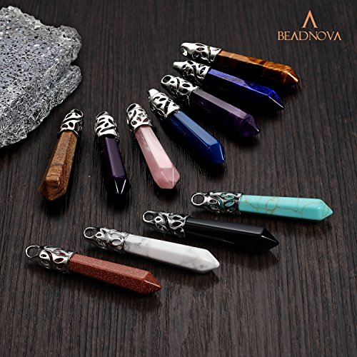 Beadnova Healing Crystal Necklace For Women Men Natural Amethyst Quartz Crystal Pendant Energy Healing Gemstones Jewelry Pendulum Crystal Divination (Hexagonal,18 Inches Stainless Steel Chain) #TOP5