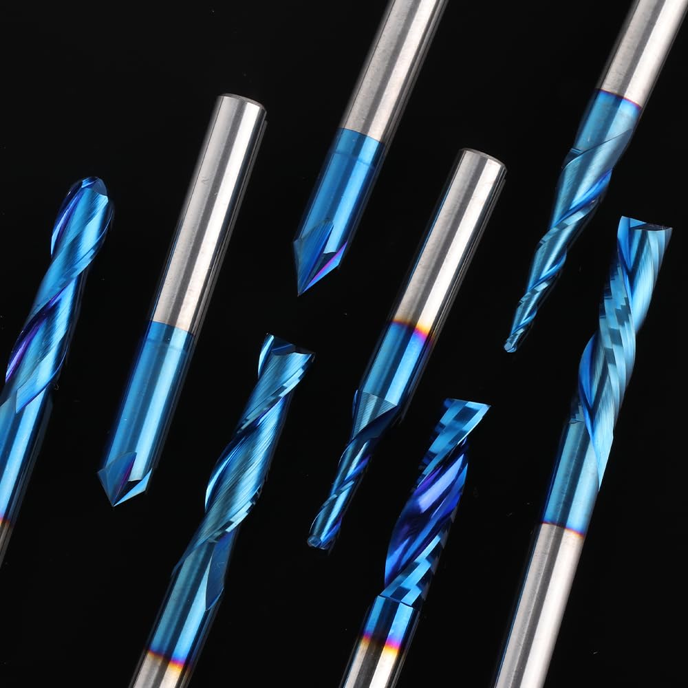 Genmitsu Carbide CNC zestaw bitów do routera z nano-niebieską powłoką, trzpień 1/4"