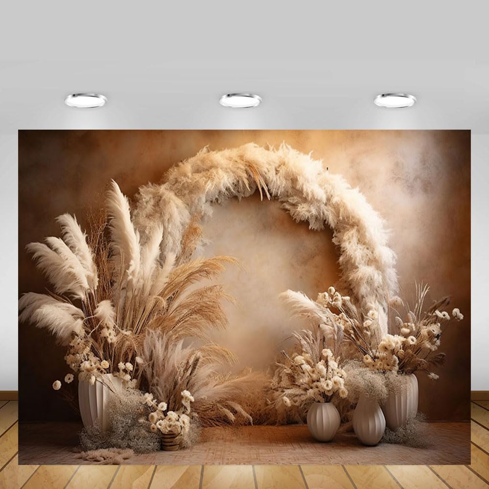 MEHOFOND - Toile de fond pour photographie 8x6 pieds Boho - Arrière-plan rétro bohémien floral Pampas - Décor de fête d'anniversaire pour enfants, mariage, grossesse, portrait - Accessoires de studio