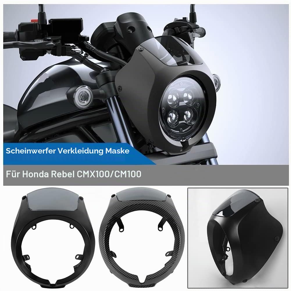 Motorrad Frontscheinwerfer Verkleidung Maske Abdeckung Windschutzscheibe Windschutzscheibe Scheinwerferschutz Visier für Rebel CMX 1100 cm 1100 CMX1100 CM1100 Zubehör 2021 2022 2023 (Schwarz)