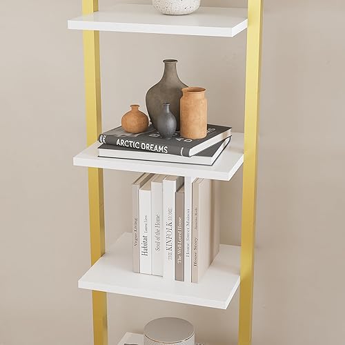 Miniatura 8 de YMYNY Estantería de escalera de 5 niveles, estantería industrial montada en la pared, estante de exhibición abierto con marco de metal, estantes de