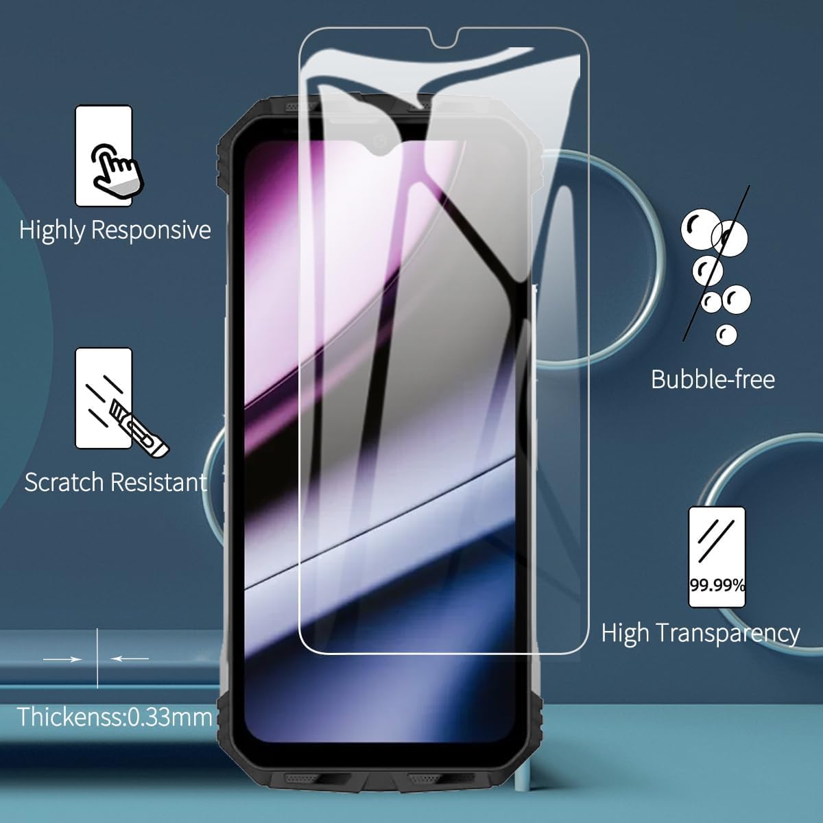 Tzstz 3 pezzi per Doogee S110 vetro temperato Pellicola Prottetiva, 9H Durezza,Anti Graffio, Alta Trasparente, Senza Bolle, HD Pellicola Vetro
