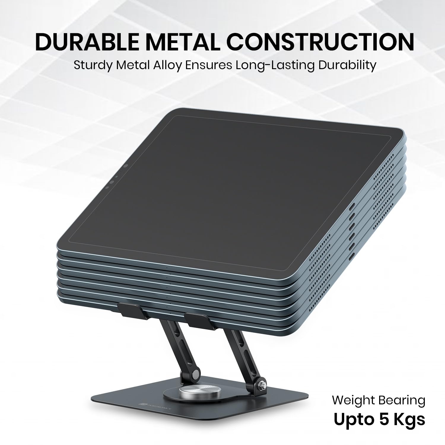 Portronics My Buddy A1, Metal Tablet Stand, 360° Rotating Base, Height & Angle Adjustable, Supports Up to 12 Inch Tablets & 5Kg Load, Foldable & Portable, Anti-Slip Pads (Grey) — Amazon image 7