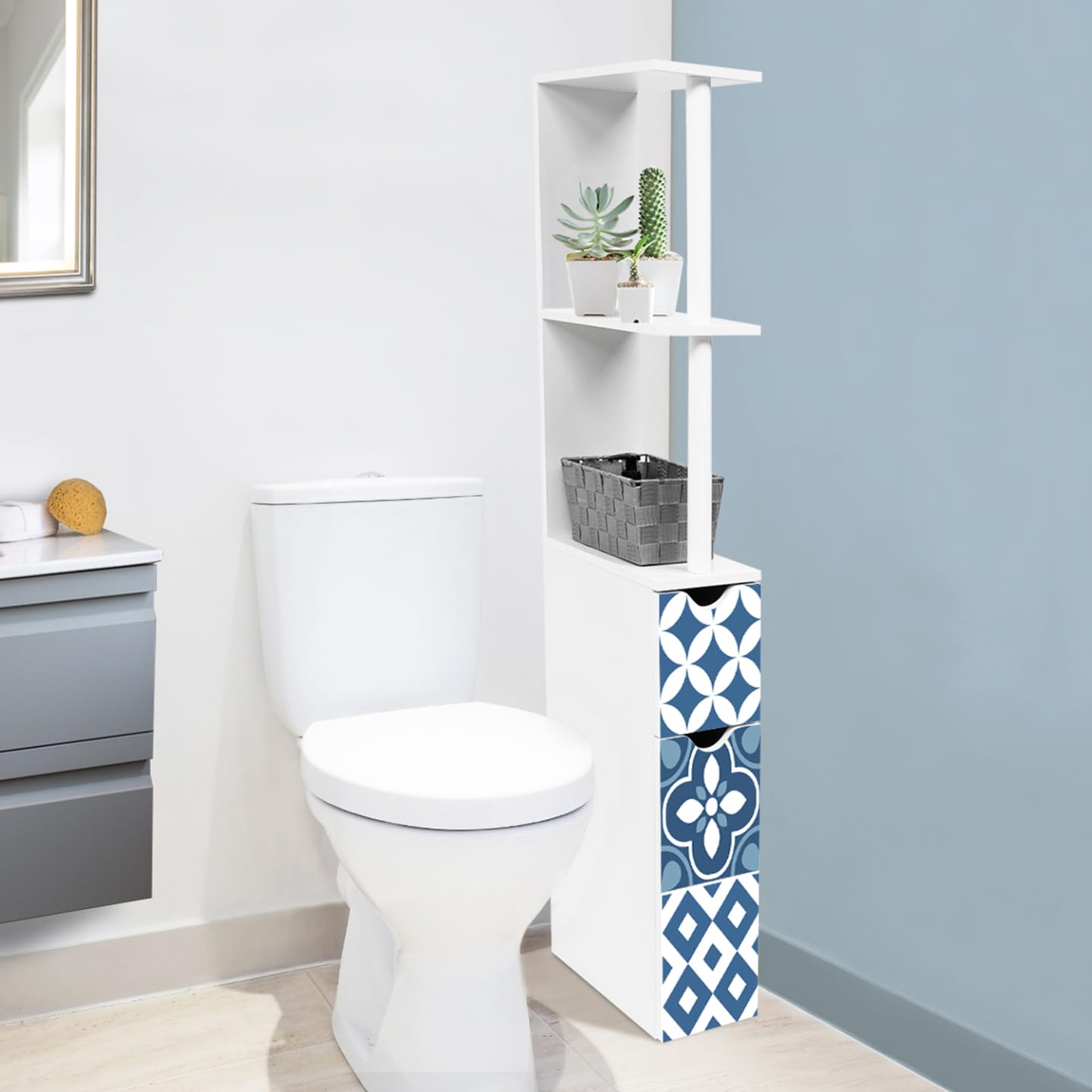 IDMarket WC-Regal Wily Mit 2 Türen - Terrazzo Design Mit Buche Optik