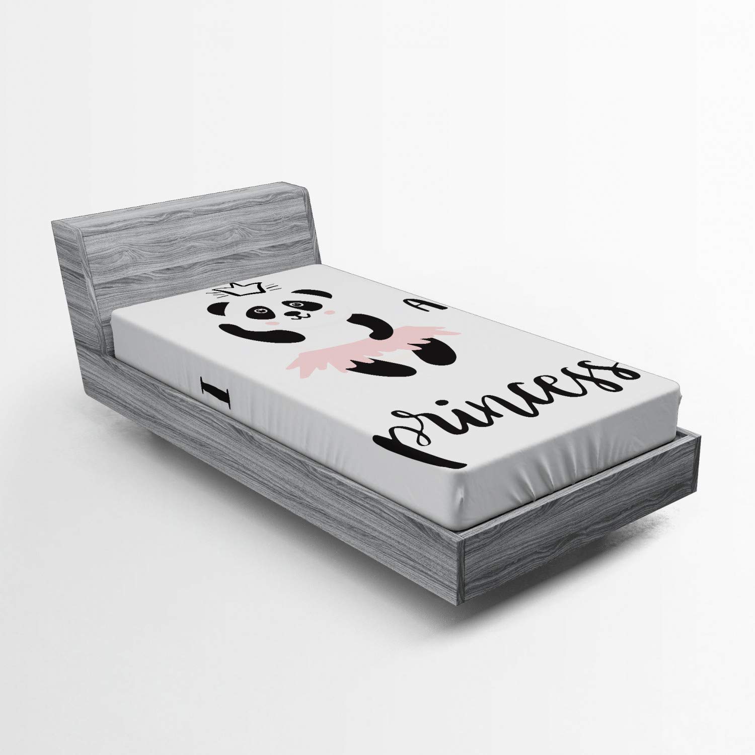 Ambesonne Cartoon Fitted Sheet, Funny Ballerina Panda Bear Dancing in Pink Skirt Baby Girls, Bed Cover with All-Round Elastic Deep Pocket for Comfort, Twin XL Size, Grey Rose