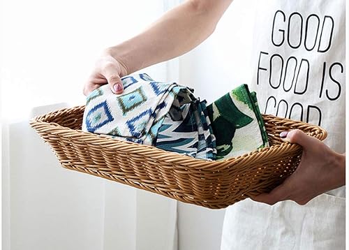 Miniatura 7 de Cesta de pan de mimbre de 12 pulgadas, comida tejida de mesa, frutas y verduras, cesta para servir restaurante (12 x 8 x 4 pulgadas)