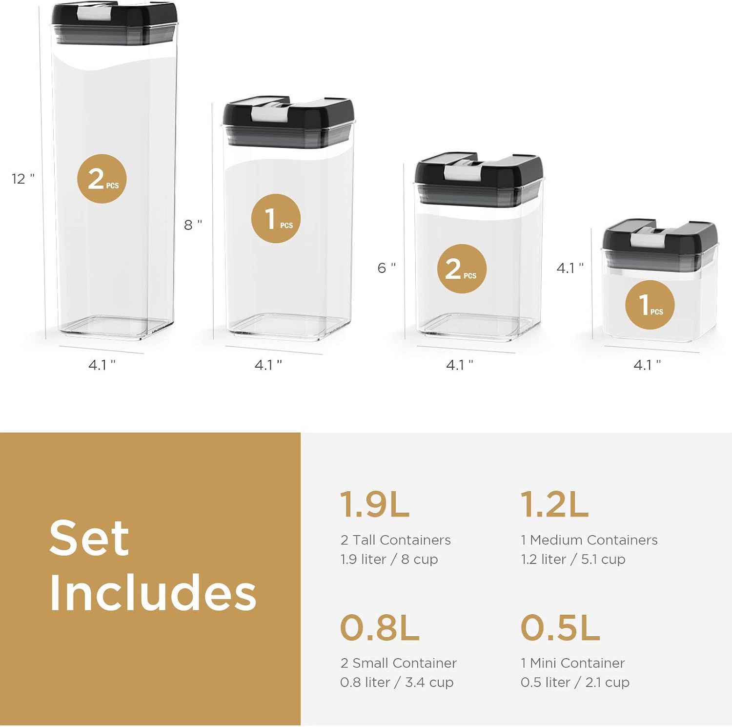 Food Storage Containers, Airtight Containers Set with Easy Lock Lids, Leakproof Durable Food Grade Kitchen Canisters Pantry Organization and Storage, 6 Food Containers with 20 Labels and 1 Maker Pen
