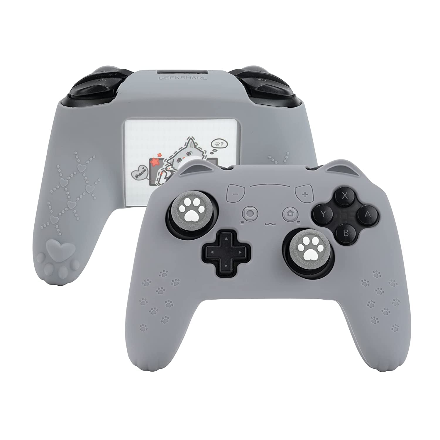 GeekShare Cat Paw Controller Skin Grips Set Kompatibel mit Switch Pro-Anti-Rutsch-Silikon-Schutzhülle Case Joystick-Kappen für Switch Pro Wireless Controller - Grau