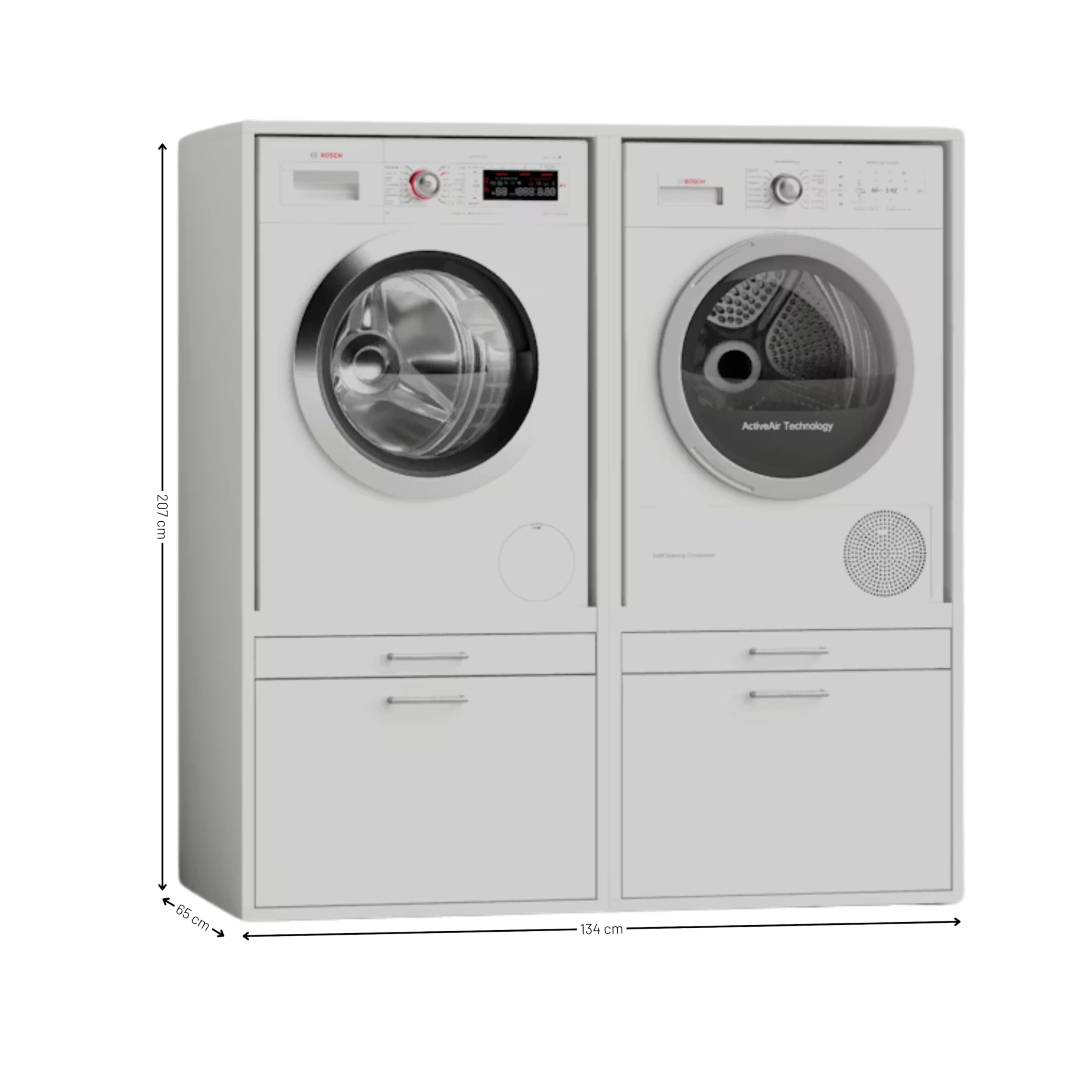 WASCHTURM • 2X Waschmaschinenschrank mit Ausziehbrett & Schublade • HBT: 146 x 134 x 65 cm • TÜV-Zertifiziert • stabil