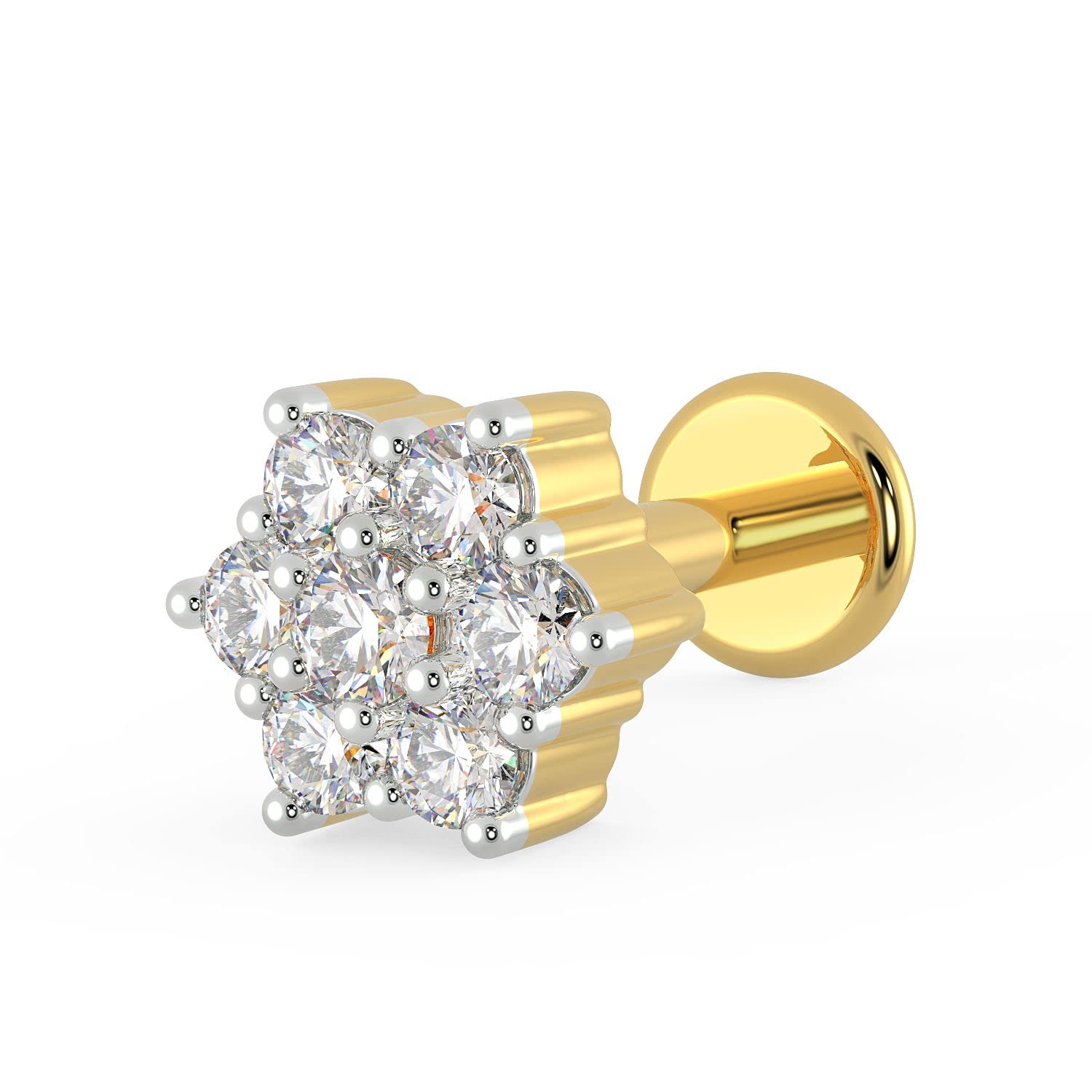 IGI Certified 0.1 Carats Diamonds with VVS Clarity & EF Colour Adorned on 18kt (750) Yellow Gold Nosepin For Women