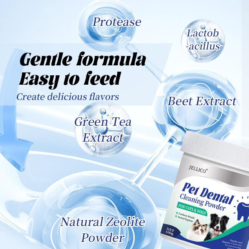 Dental Clean & Care Zahnpflege Pulver für Hunde & Katzen 100g – Effektive Zahnreinigung, gegen Mundgeruch, Zahnsteinentfernung, Dental Pulver für Hunde & Katzen, Zahnpflege Flocken für Hunde