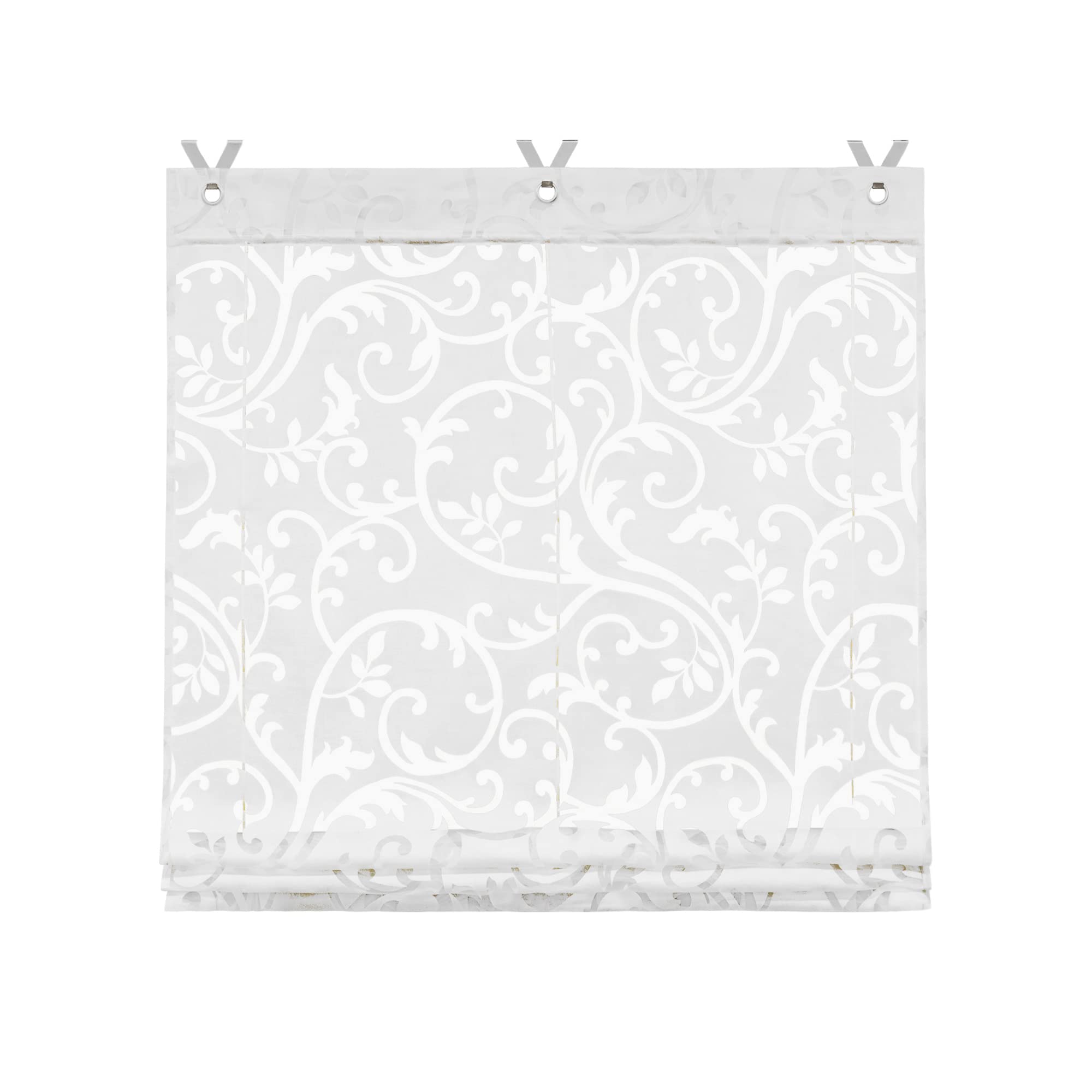 Store bateau sans perçage, Rideau transparent à œillets avec crochets de suspension, 1 pièce, L60 x H130 cm, Blanc