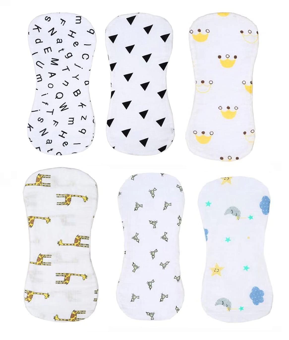 MammaChamp Organic Muslin Cotton Burp Cloths Set/Napkin/Towel 4 Layered for Newborn Babies 53 X 15 cm- Pack of 6 - Multi Print-image-0