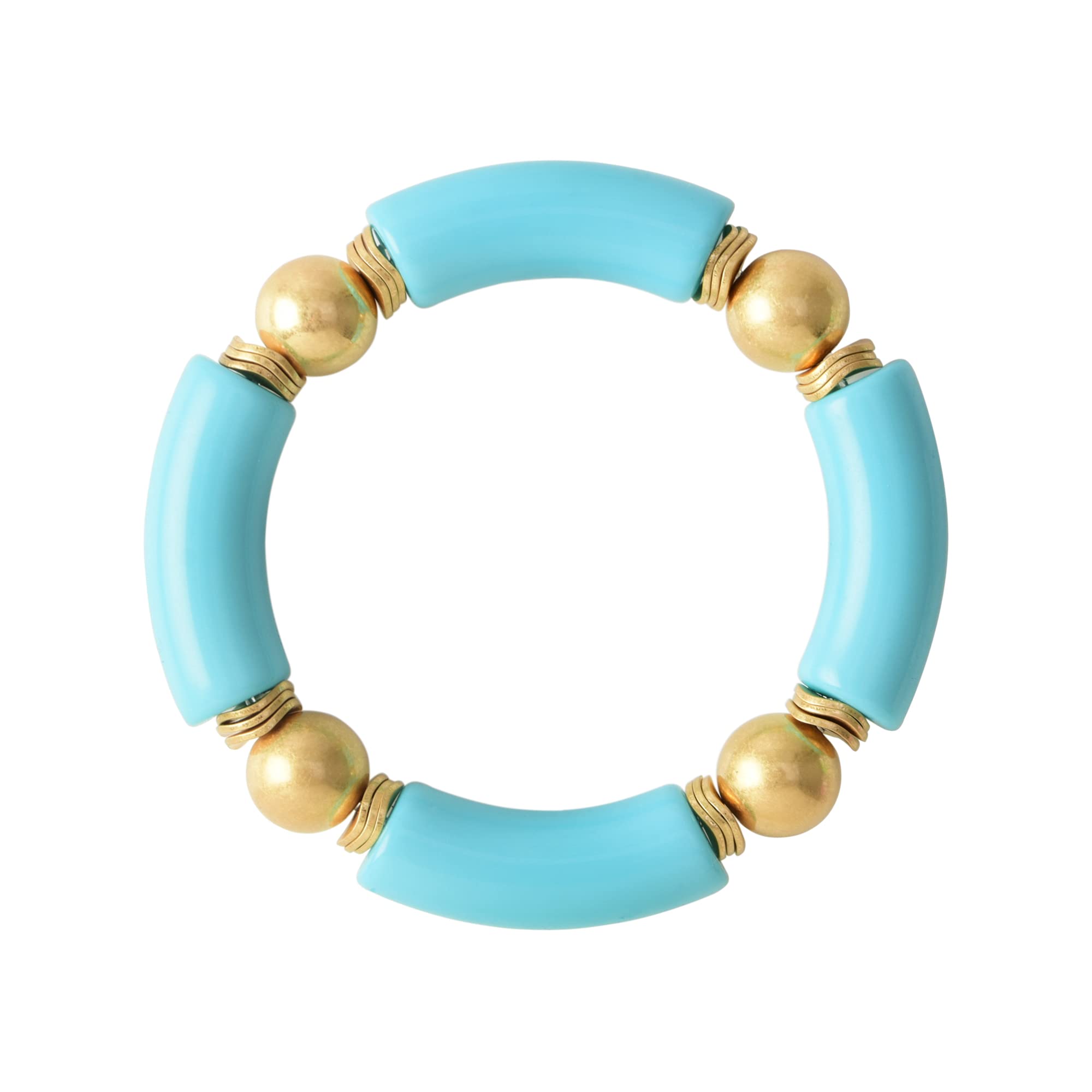 LALAPPLE Gold Plated Beaded Acrylic Bamboo Tube Bangle Bracelets for Women, Colorful Chunky Curved Tube With Gold Plated Pieces Beads Stretch Bracelet