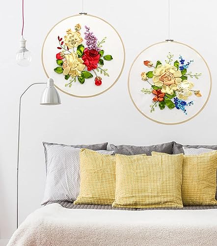 Miniatura 4 de Gogobear Kit de floración de flores de primavera de bordado de cinta, pintura 3D, decoración de pared, sello de aguja, trabajo con aro