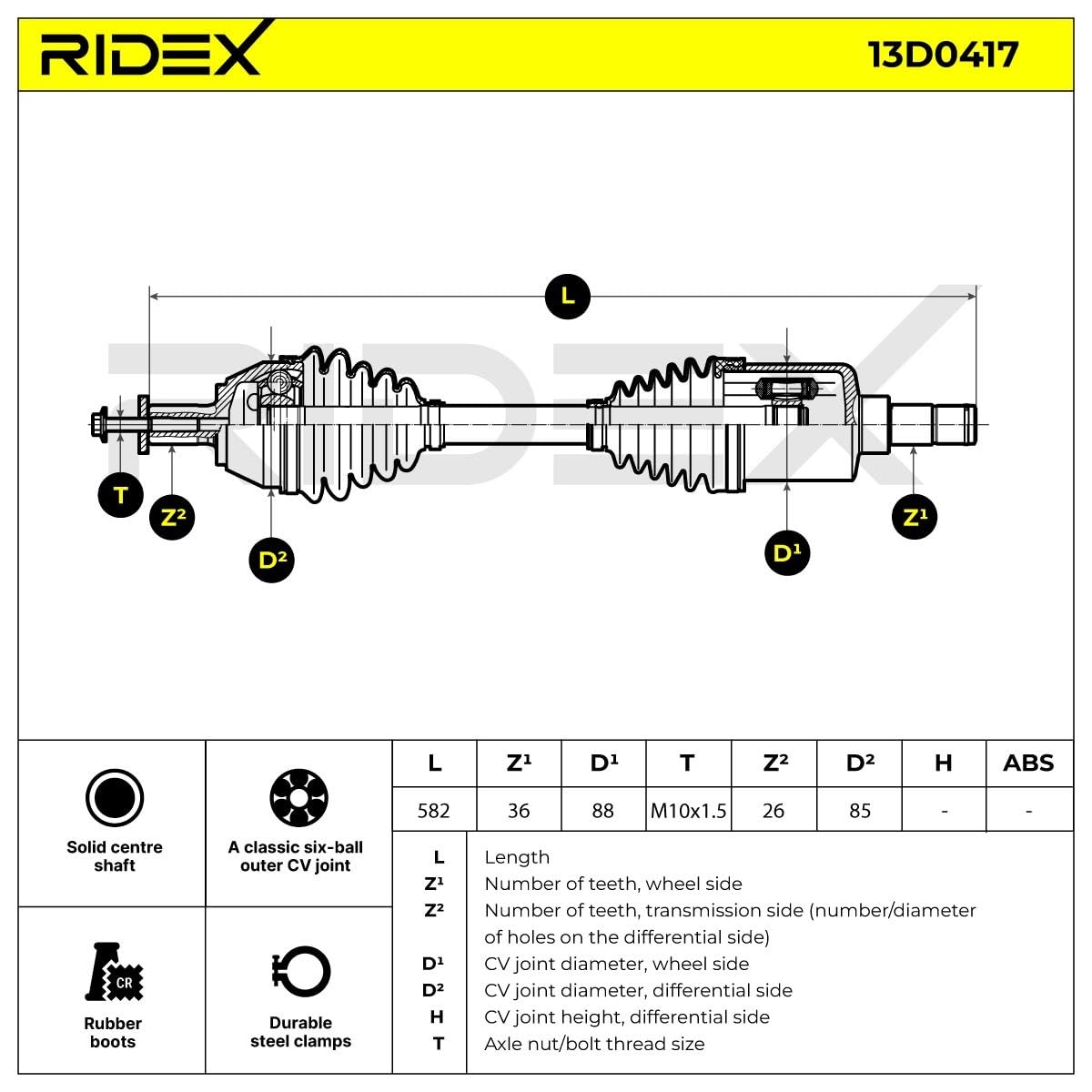 RIDEX 13D0417 Árbol de transmisión Delantero Izquierda Compatible con VOLVO V50 545