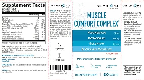 Miniatura 8 de Granions Muscle Comfort Complex  Píldoras relajantes musculares naturales con magnesio, potasio, selenio, cobre y vitaminas B  Relajante diario para